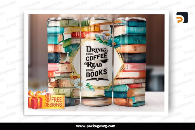 Book Lovers Sublimation Design, 20oz Skinny Tumbler Wrap (2)