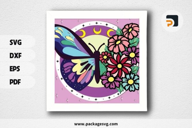 Butterfly Flower 3D Shadowbox, SVG Paper Cut File LR74W3U1 (2)