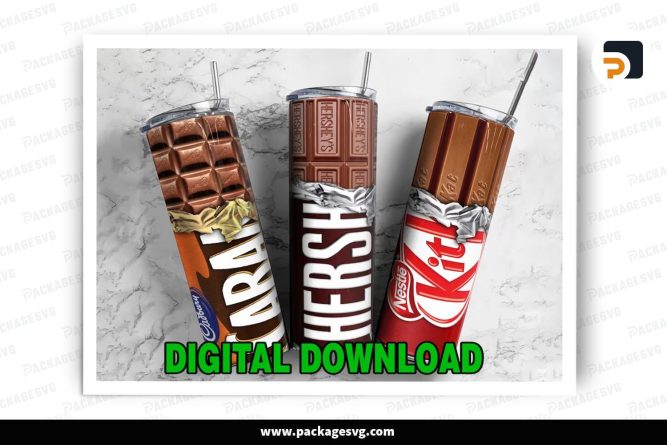 Chocolate Bar Sublimation Design Bundle, 3 20oz Skinny Tumbler Wrap (2)