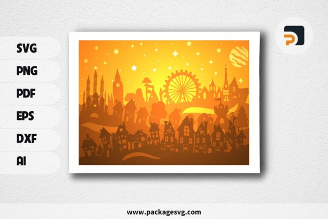 City Town Lightbox, Night SVG Paper Cut File LQX9LPZ5 (2)