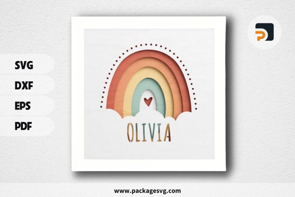 Custom Name Rainbow Shadowbox, SVG Paper Cut File (1)