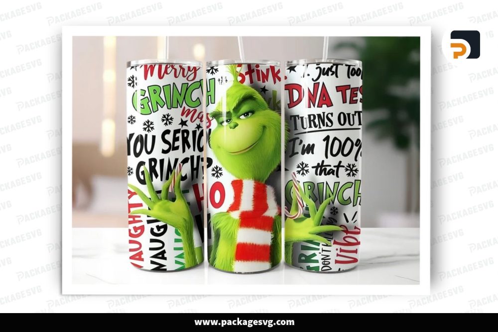 Cute Grinch Sublimation Design, 20oz Christmas Skinny Tumbler Wrap (2)