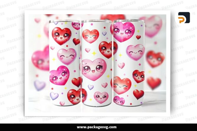 Cute Heart Face Sublimation Design, 20oz Valentine Skinny Tumbler Wrap (2)