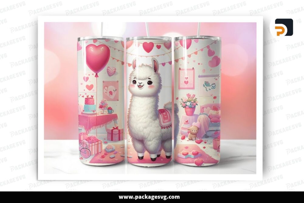 Cute Llama Sublimation Design, 20oz Valentine Skinny Tumbler Wrap LR02ZPGS (1)