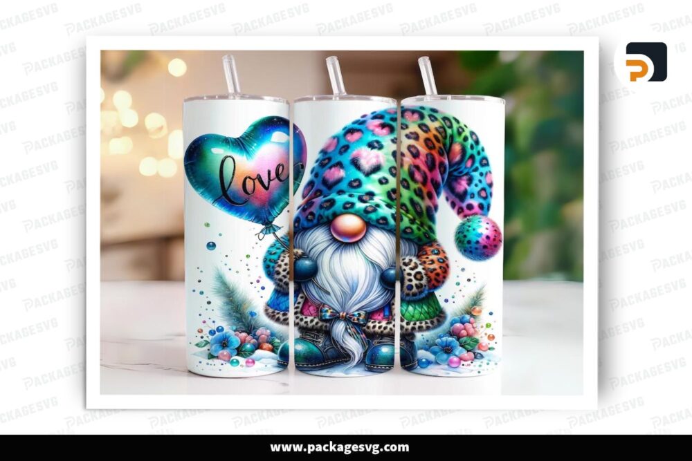 Cute Valentine Gnome Sublimation Design, 20oz Skinny Tumbler Wrap (2)