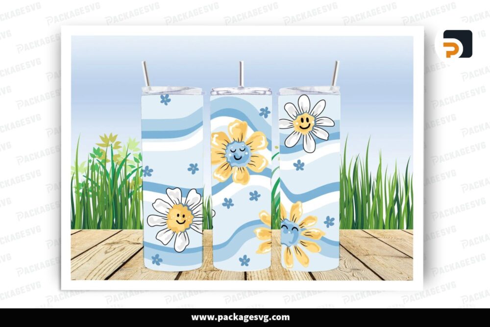 Daisies Cute Face Sublimation Design, 20oz Skinny Tumbler Wrap (2)