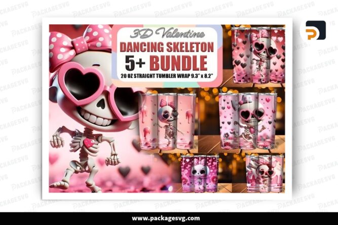 Dancing Skeleton Sublimation Design Bundle, 6 20oz Valentine Skinny Tumbler Wrap LRIQF69J (7)