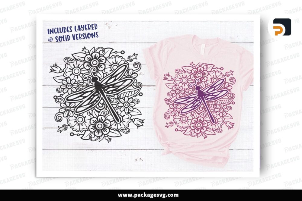 Dragonfly Mandala Floral, Summer SVG Design Cut File