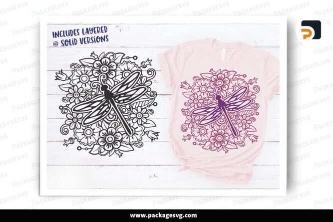 Dragonfly Mandala Floral, Summer SVG Design Cut File