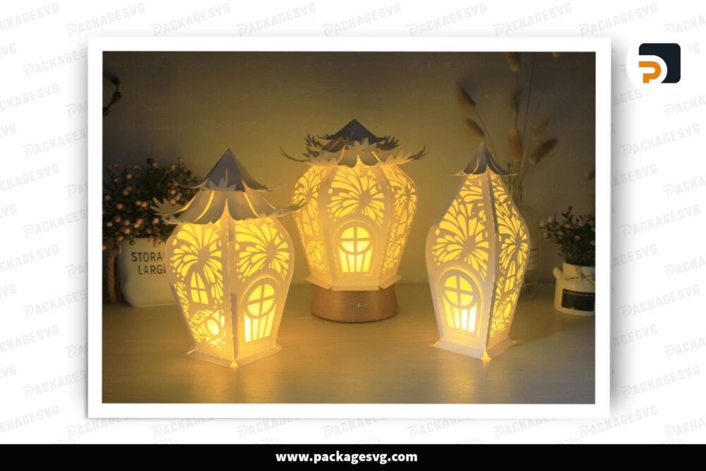 Fairy Cottage Lantern Bundle, 3 SVG Paper Cut File (2)