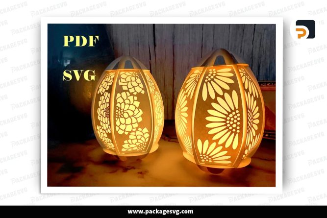 Floral Egg Lantern Bundle, 2 Template SVG Paper Cut File (3)