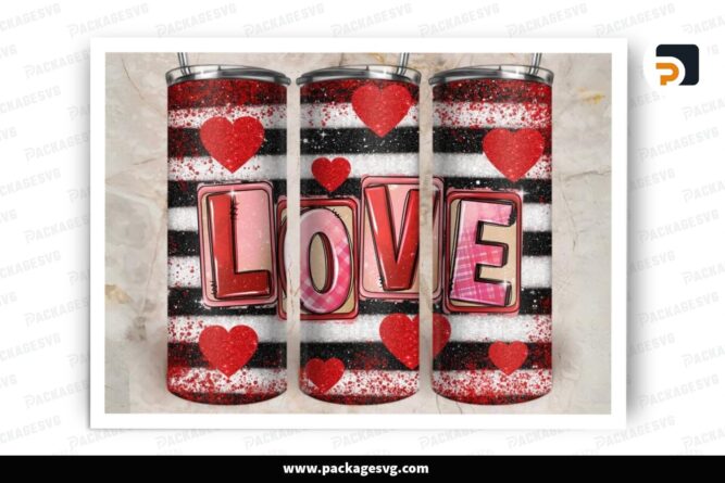 Glitter Love Sublimation Design, 20oz Valentine Skinny Tumbler Wrap (1)