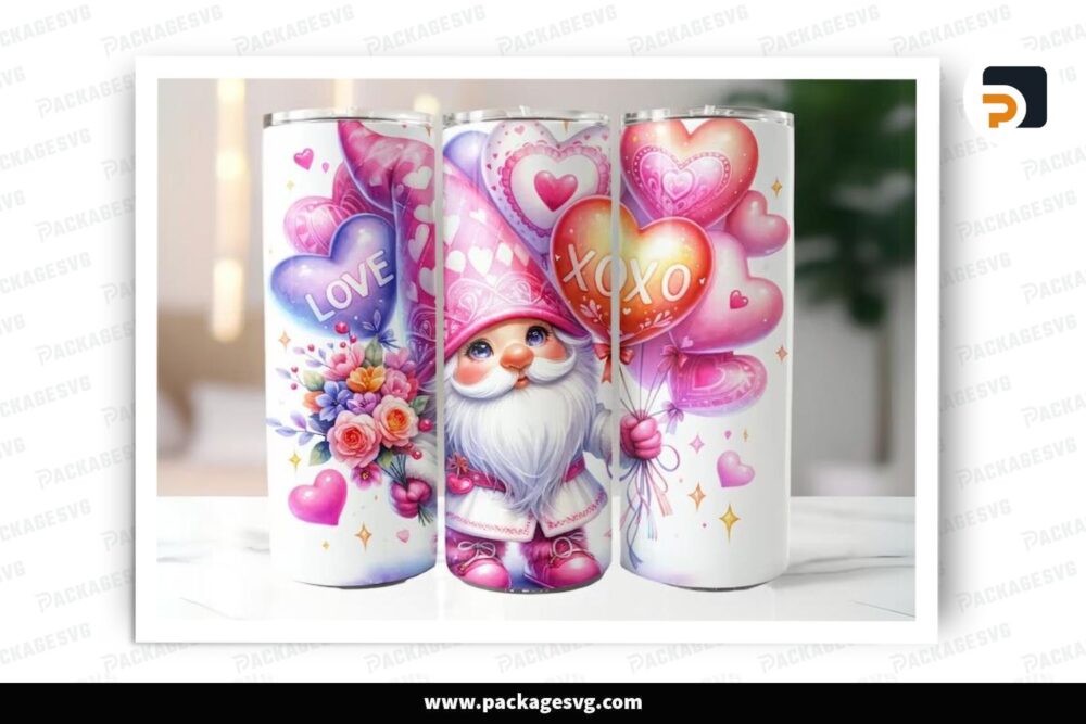 Gnome Balloons Sublimation Design, 20oz Valentine Skinny Tumbler Wrap (2)