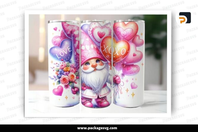 Gnome Balloons Sublimation Design, 20oz Valentine Skinny Tumbler Wrap (2)