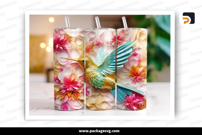 Gold Hummingbird Sublimation Design, 20oz Skinny Tumbler Wrap (2)