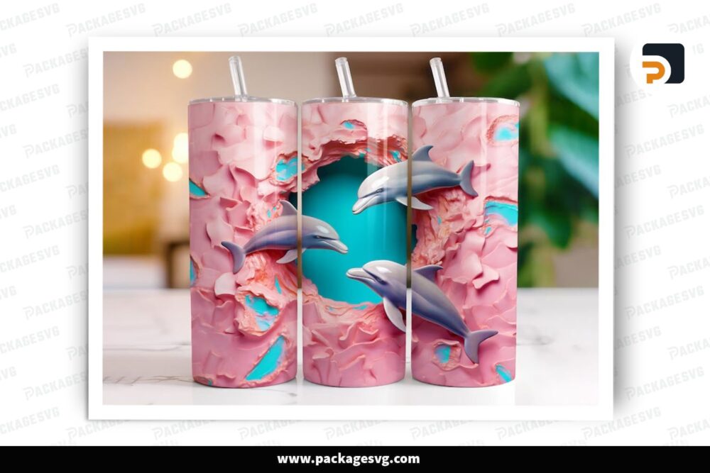 Group of Dolphins Sublimation Design, 20oz Skinny Tumbler Wrap (2)