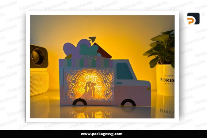 Kissing Couple Love Truck Lantern, Valentine SVG Paper Cut File (2)