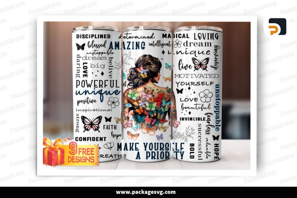 Make Yourself Sublimation Design, 20oz Affirmations Skinny Tumbler Wrap (1)