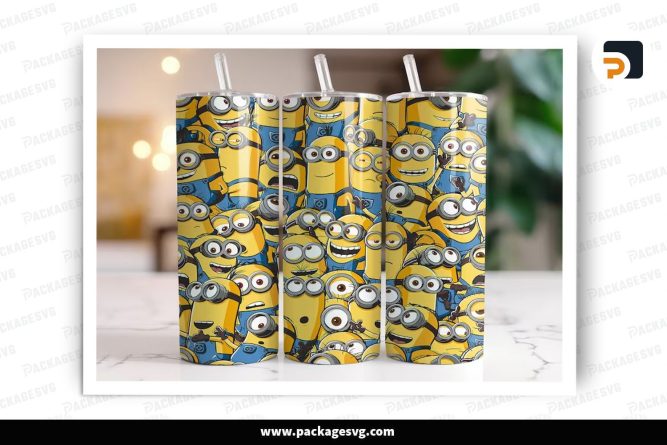 Minion Sublimation Design, 20oz Cartoon Skinny Tumbler Wrap (1)