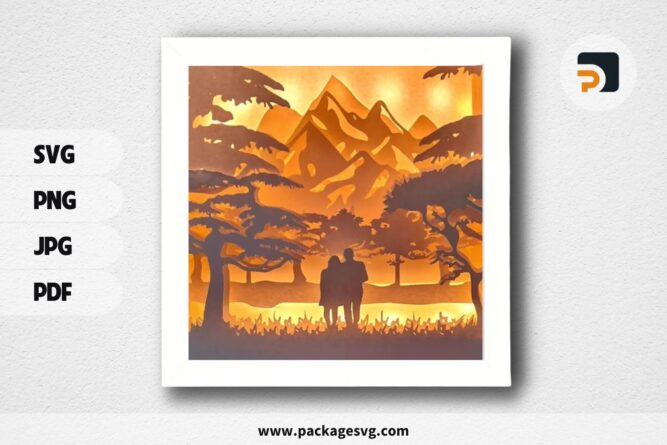 Mountain Couple Lightbox, Valentine SVG Paper Cut File (2)