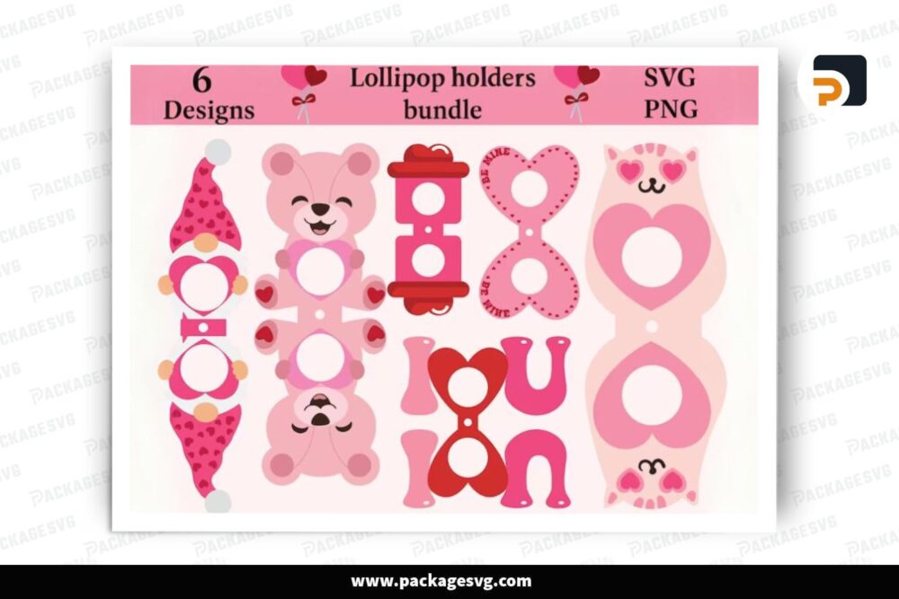 Pink Lollipop Holders SVG Bundle, 6 Valentine SVG Paper Cut File LREF6QLY (4)