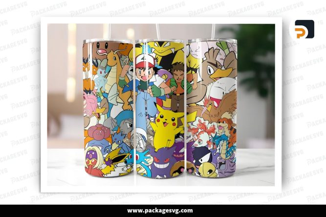 Pokemon Cartoon Sublimation Design, 20oz Skinny Tumbler Wrap (2)