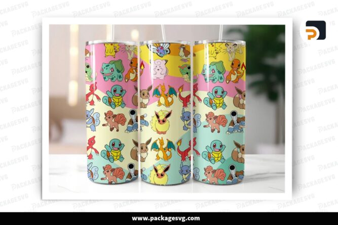 Pokemon Sublimation Design, 20oz Cartoon Skinny Tumbler Wrap (1)