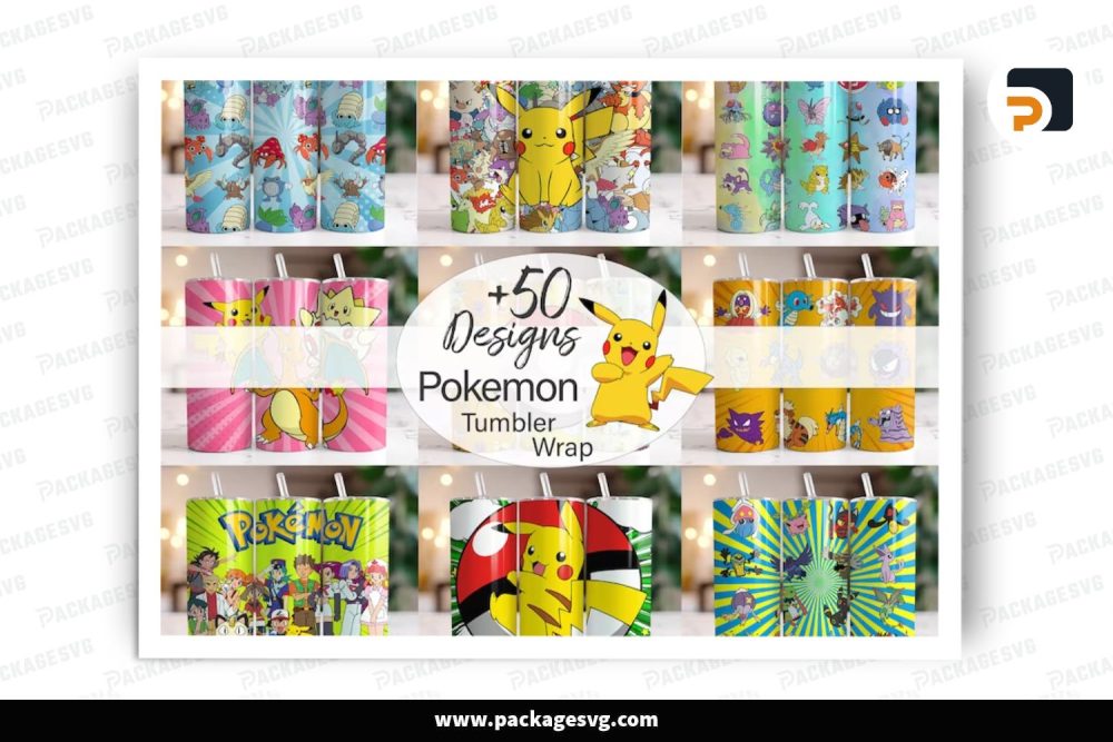 Pokemon Sublimation Design Bundle, 50 20oz Cartoon Skinny Tumbler Wrap (2)