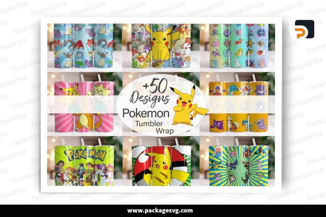 Pokemon Sublimation Design Bundle, 50 20oz Cartoon Skinny Tumbler Wrap (2)