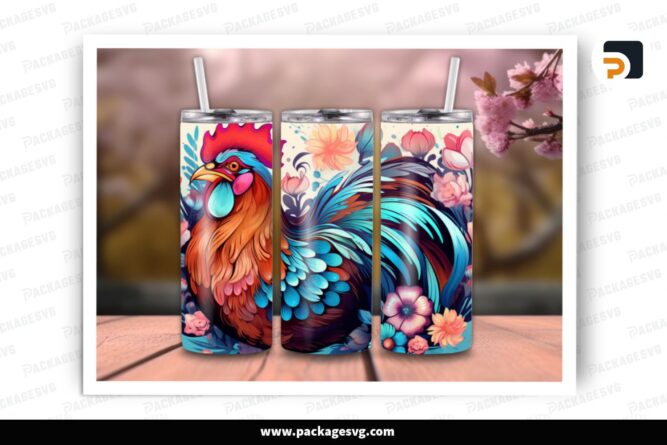 Rooster Sublimation Design Bundle, 3 20oz Skinny Tumbler Wrap (4)