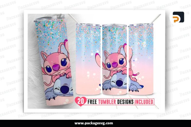 Stitch Color Sublimation Design, 20oz Cartoon Skinny Tumbler Wrap (2)