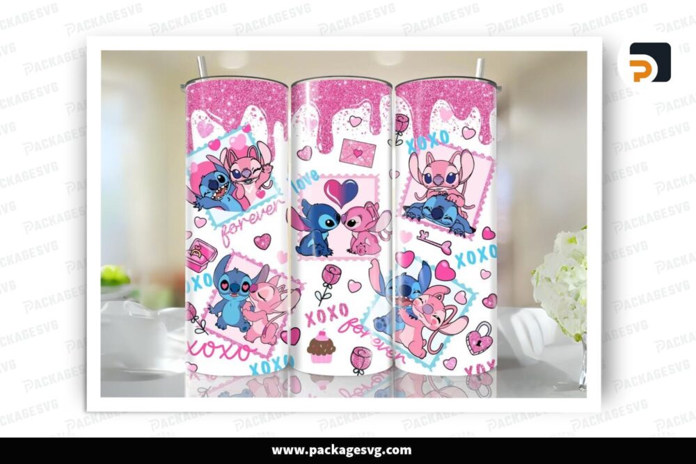 Stitch Pink Sublimation Design, 20oz Valentine Skinny Tumbler Wrap (1)