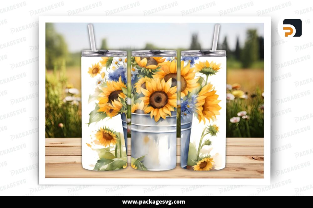 Sunflowers Bucket Sublimation Design, 20oz Skinny Tumbler Wrap LRQ5Z7SZ (1)