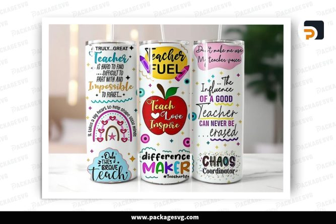 Teacher Fuel Sublimation Design, 20oz Skinny Tumbler Wrap (1)