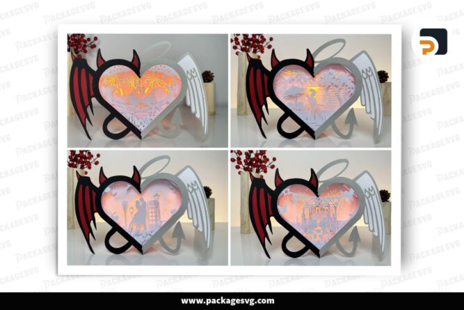 Valentine Heart Lantern Bundle, 4 SVG Paper Cut Files (1)