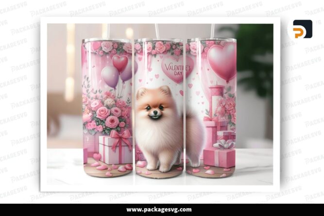 Valentine Pomeranian Sublimation Design, 20oz Skinny Tumbler Wrap LR030Y59 (2)