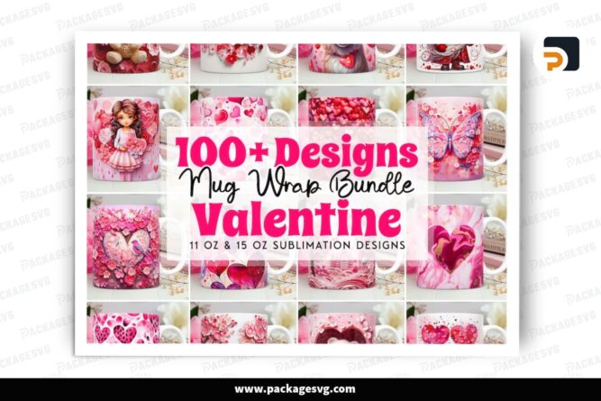 Valentine Sublimation Bundle, 100 11oz 15oz Skinny Mug Wrap (4)