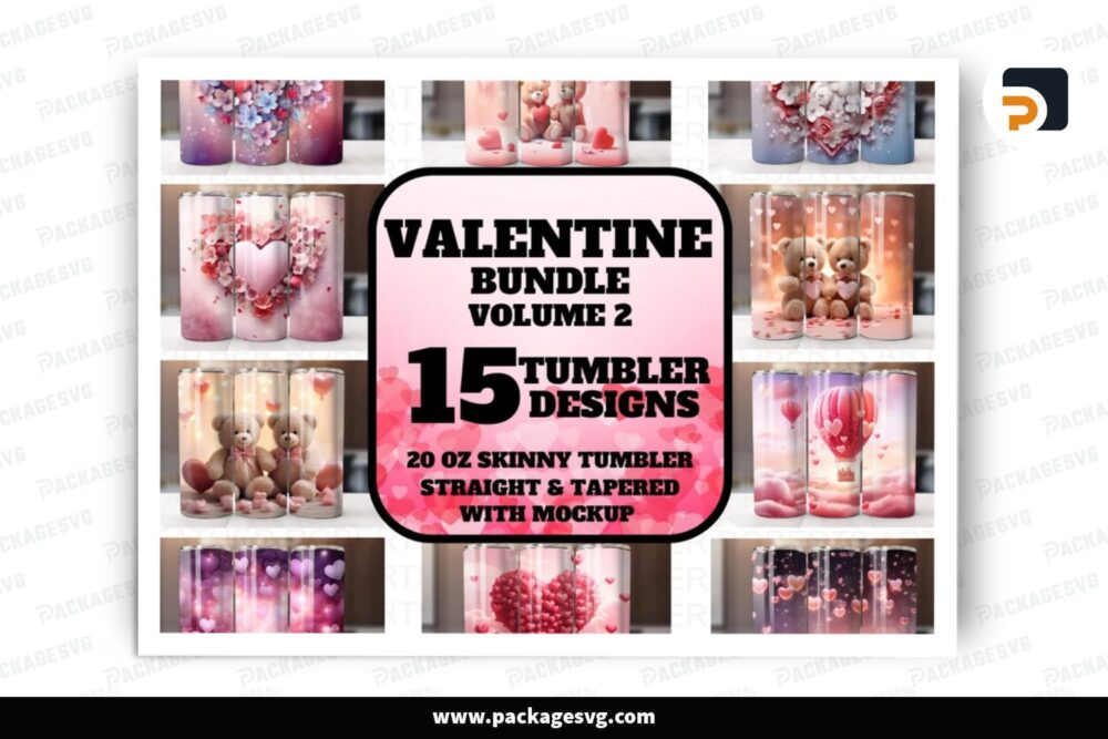 Valentine Sublimation Design Bundle 2, 15 20oz Skinny Tumbler Wrap (4)