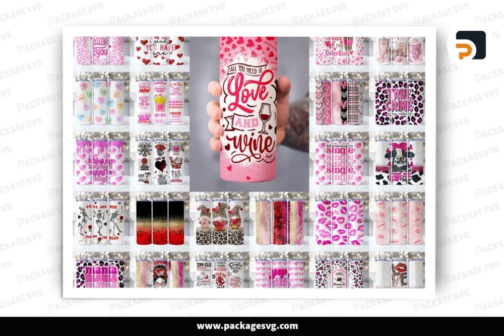 Valentine Sublimation Design Bundle, 30 20oz Skinny Tumbler Wrap (2)