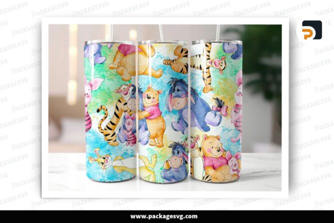 Winnie The Pooh Sublimation Design, 20oz Cartoon Skinny Tumbler Wrap (1)