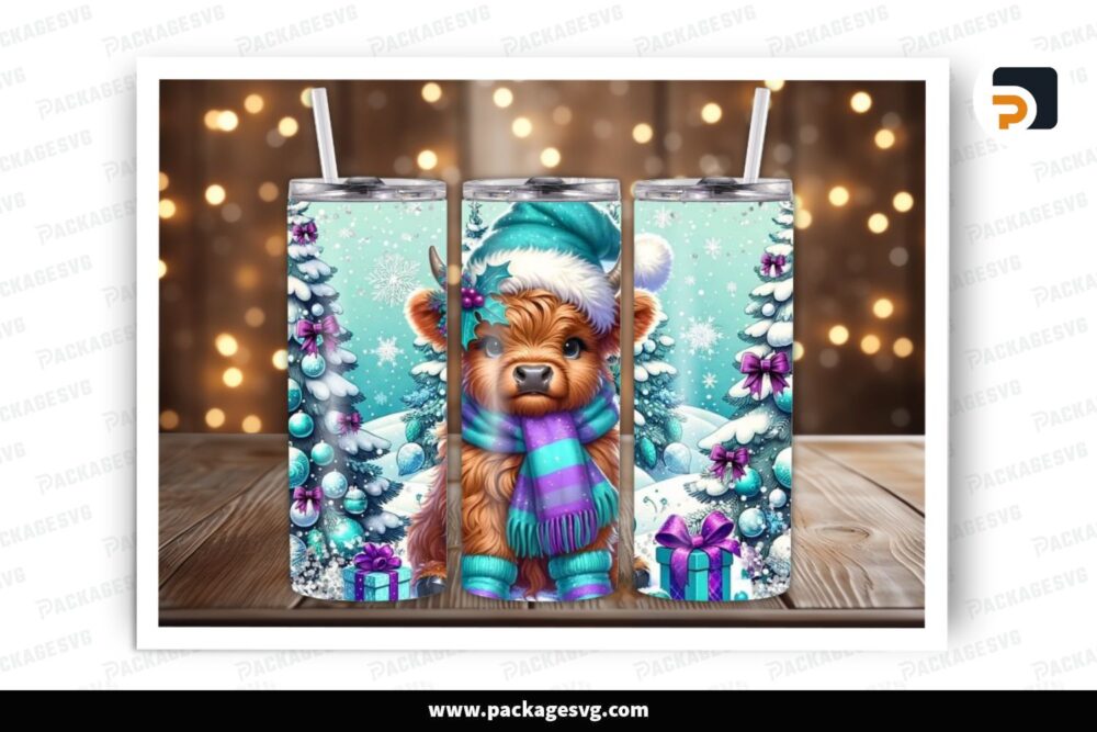 Winter Baby Highland Cow Sublimation Design, 20oz Christmas Skinny Tumbler Wrap LRPS6U8G