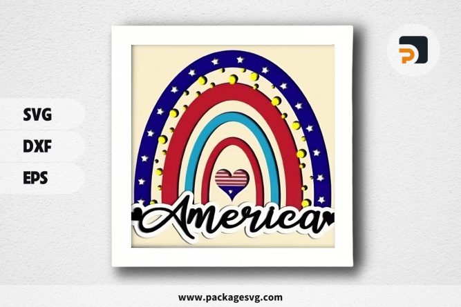 3D American Rainbow Shadowbox, SVG Paper Cut File LS8KRQDE (2)