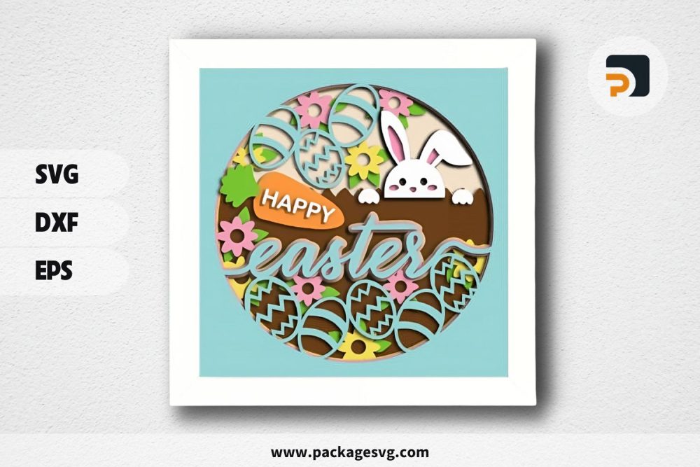 3D Cute Bunny Egg Easter Shadowbox, SVG Paper Cut File (1)