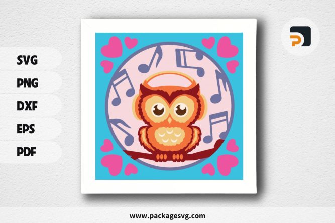 3D Cute Owl Music Shadowbox, SVG Paper Cut File LS31TNT8 (2)