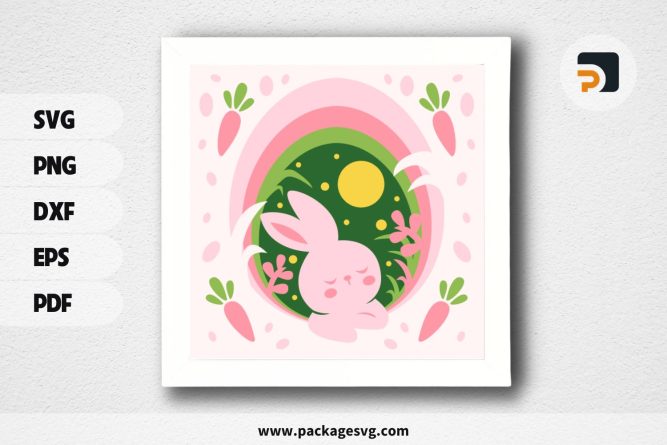 3D Cute Pink Bunny Shadowbox, Easter SVG Paper Cut File LS31SSPN (1)