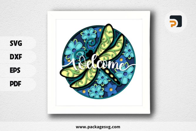 3D Dragonfly Flower Shadowbox, SVG Paper Cut File (1)