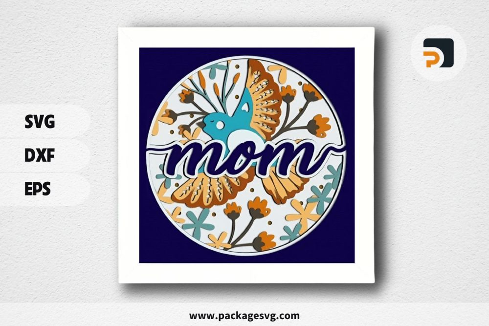 3D Sparrow Mom Shadowbox, SVG Paper Cut File LS8NL091 (2)