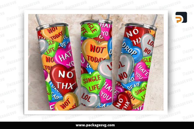 Anti Valentine's Day Hearts Sublimation Design, 20oz Skinny Tumbler Wrap (1)