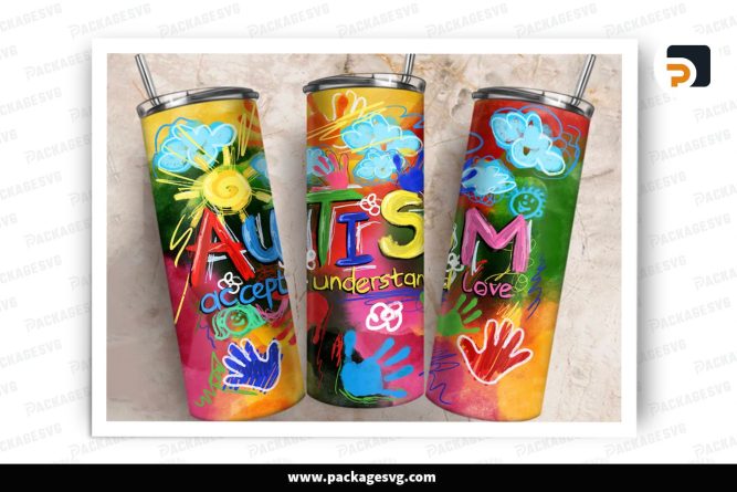 Autism Accept Understand Love Sublimation Design, 20oz Skinny Tumbler Wrap (1)