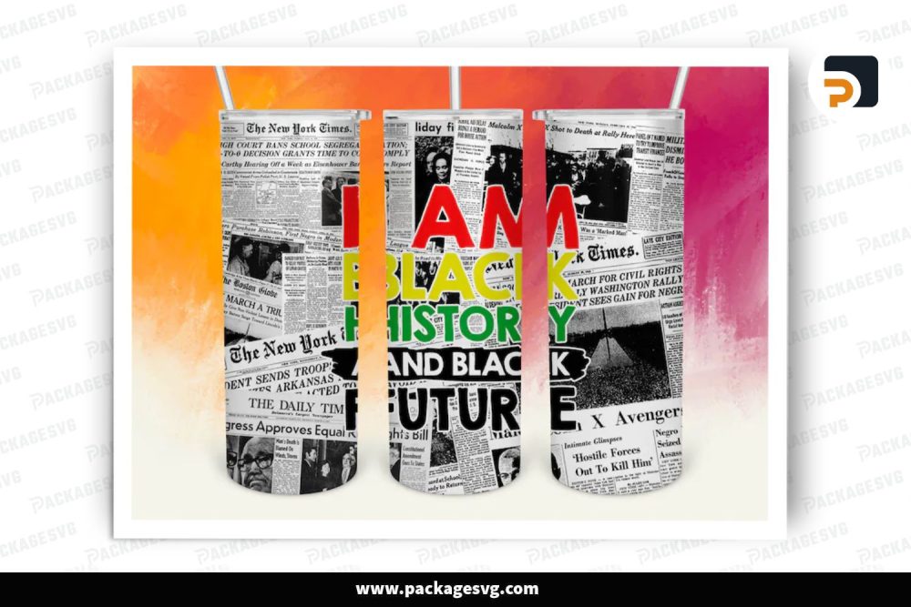 Black History Newspaper Sublimation Design, 20oz Skinny Tumbler Wrap (1)